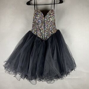 Sherri Hill Strapless‎ Homecoming Prom Dress Womens 8 Black Beaded Top Corset